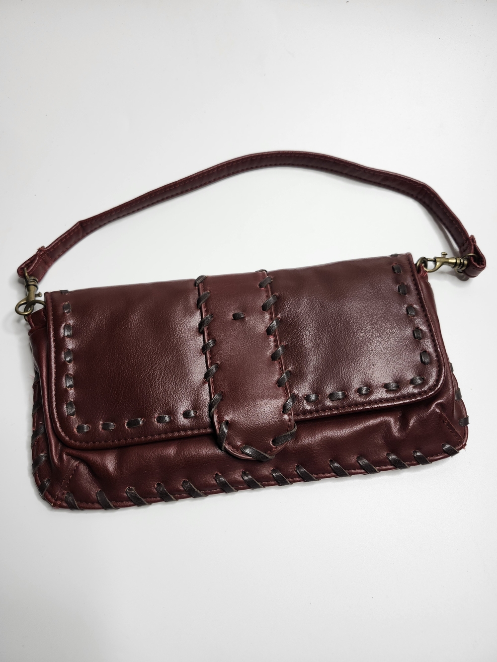 Old Navy Wine Red Whipstitch Leather Wristlet